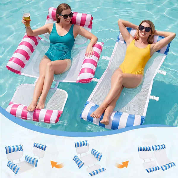 IEEILULU 2 Pezzi Amaca Galleggiante per Piscina, Amaca Inflatabile 5 in 1 con Rete, Sedia Inflatabile per Piscina con 4 Camere d'Aria - Sconto 20%