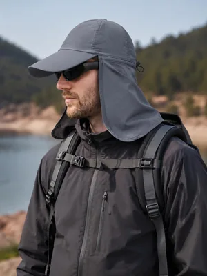 Men's Dark Gray Sun Protection Hat - Quick Dry Nylon Baseball Cap