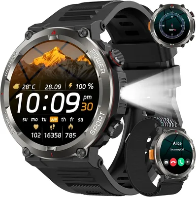 Smartwatch para Hombre con Linterna, Brújula y 2 Pulseras | Pantalla de 1.45" con Llamadas Bluetooth, 120+ Deportes