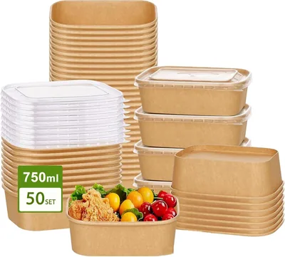 50 Pack Kraft Paper Containers 750ml Best Deal