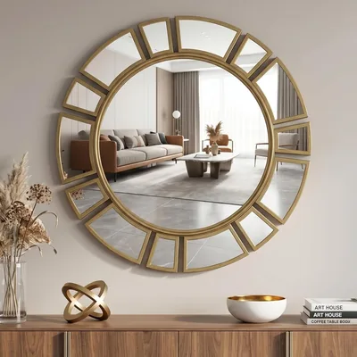 Uniclinens Modern Wall Mirror - Large Round Retro Gold Sunburst Mirror