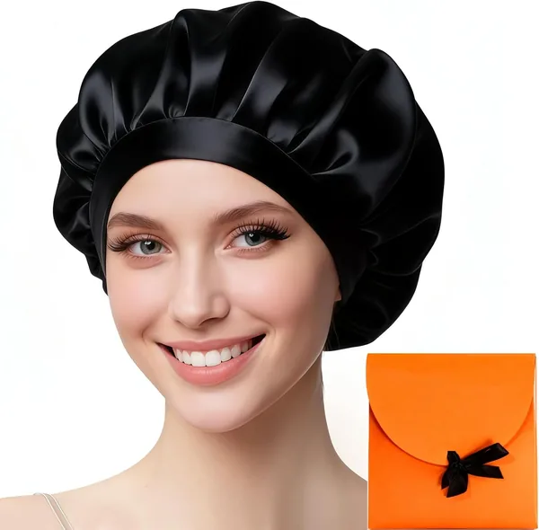 AquaAria 22 Momme 100% Soie de Mulle Night Hat, Cap de Nuit en Satin pour Cheveux, Doux et Anti-Dérapant, pour Cheveux Longs et Courts - 10% Off