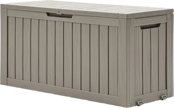 DWVO 270L Outdoor Resin Deck Box with Wheels, Waterproof Garden Storage Box for Patio Cushions, Spor