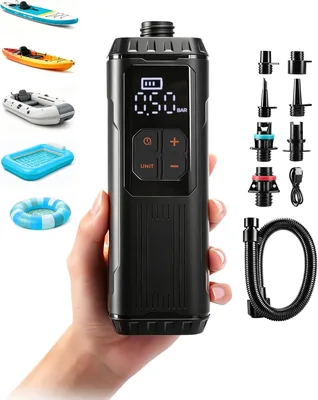 Mini Paddle Board Pumpe, tragbarer SUP Luftpumpe mit Batterie, leichtes elektrisches Aufblasgerät 12 PSI automatischer Abschaltfunktion, USB-C Re