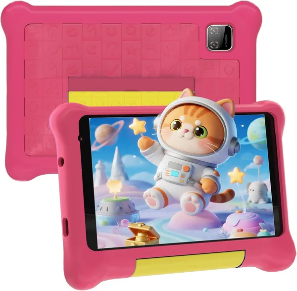 Laptok BT5.2 7 Pouces Tablette Rose pour Enfants Android 5GB+32GB+128GB, Applications pour Enfants Préinstallées et Contrôle Parental, Résolution 1024x600, 25