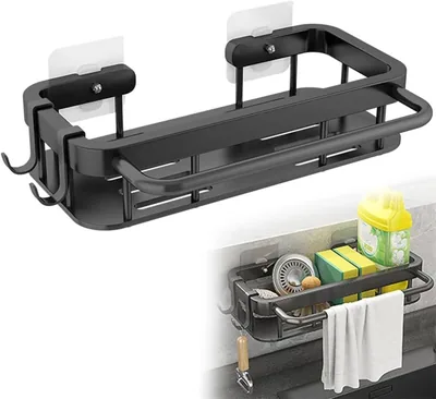 RhysFR Kitchen Sink Storage Shelf - Removable Stainless Steel Sponge Caddy, Drill-Free Hanging Organizer with Adhesive, Rustproof - Best Deal