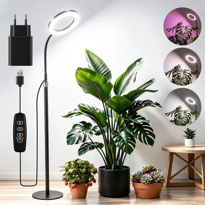 Liuyife Plantlicht för inre planter, fullspektr LED-växling med stånd, 3 ljusmod, 3/9/12 timmar timer, 10 brödrlig