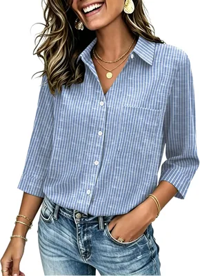 Zeagoo Button Down Shirt V Neck Blouses - Best Deal