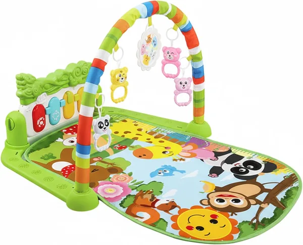 Baby Tummy Time Play Mat & Baby Piano Mat, Green Theme Activity with Dolphin Piano Keys for Babies 0-12 Months