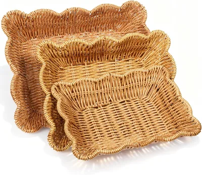 Bread Basket Set Storage Display Baskets, Rectangular Poly Wicker Hand Woven