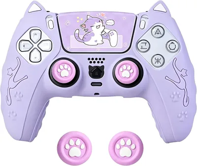 YOOJ Cat Ear PS5 Controller Cover - Silicone Skin with Cat Prints + Thumbstick Caps