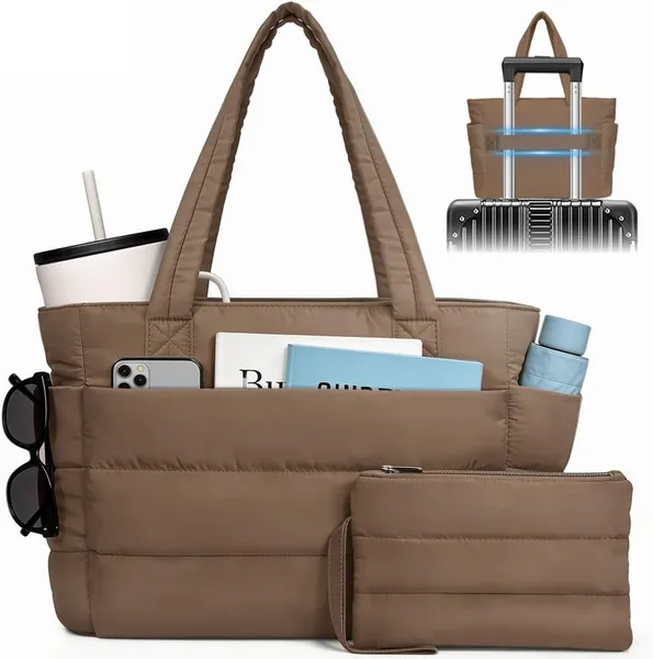 ZGMSDSCZ Bolsos Tote Mujer 22L Bolsas Acolchada Grande con Cierre 2PCS Bolso Tote Impermeable con Monedero, Bolso de Mano - Mejor Oferta