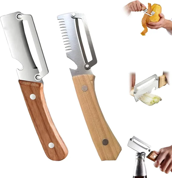 Pelador Multifuncional Mango Madera Con Hoja Inoxidable