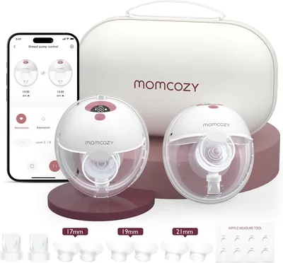 Momcozy Extractor de Leche Eléctrico M5 Smart, 2 Piezas, Rojo Acogedor | Control por App, Brida 24mm, 3 Modos, 9 Niveles, Sin