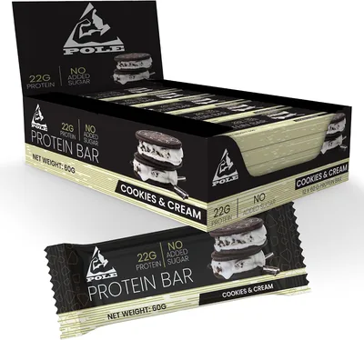 Pole Nutrition Chocolate Protein Bar, 22g Protein, No Added Sugar, 12x60g (COOKIE & CREAM) Best Deal