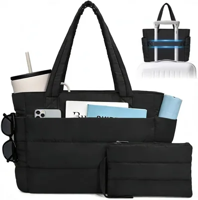 ZGMSDSCZ Bolsos Tote Mujer 22L Bolsas Acolchada Grande con Cierre 2PCS Bolso Tote Impermeable con Monedero, Bolso de Mano Best Deal