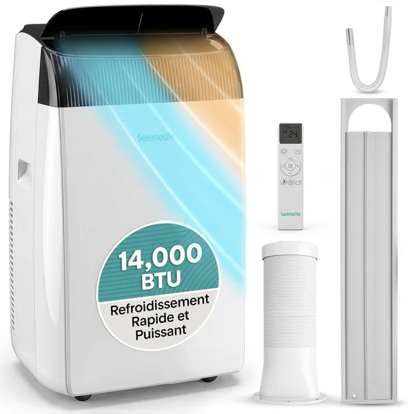 SereneLife Portable Air Conditioner 14 000 BTU - Climatiseur Mobile Silencieux 4 en 1 avec Refroidissement, Chauffage, Déshumidificateur, Ventilateur