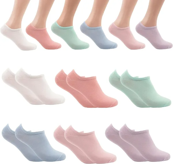 Calcetines de algodón para mujer, Pesail 12 pares, colores variados, invisibles, suaves y transpirables - Mejor Oferta