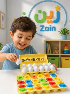 مجموعة البيض الملون والمطابق للأشكال من زين - لعبة تعليمية مونتيسوري للأطفال الصغار - لعبة تعلم STEM المبكرة