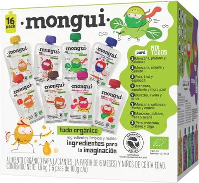 Snack orgánico para peques | Pack 16 bolsitas Variedad Total - 8 Recetas Diferentes (Frutas + Vegetales + Cereales)