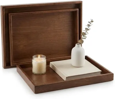 Set de 3 Bandejas Decorativas de Bambú Modernas - Charola de Servicio Rectangular - Ideal para Tocador, Cocina y Baño