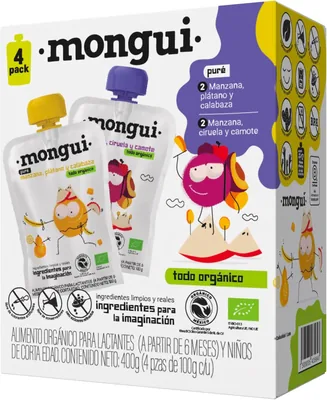 Snack orgánico para peques | Pack 4 pouches Mix Huerto - Ciruela, Camote, Butternut y Plátano | Sin azúcares añadidos | BPA Libre