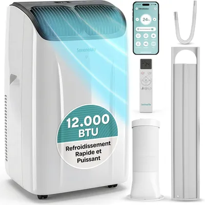 SereneLife Portable Air Conditioner 12000 BTU - Climatiseur mobile silencieux 4 en 1 avec Wi-Fi, ventilateur, déshumidificateur