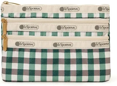 Lesportsac 3Zip Cosmetic Pouch, Forest Gingham, One Size - Best Deal