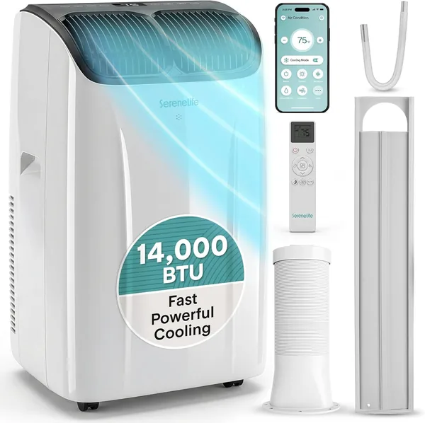 SereneLife Portable Air Conditioner 14000 BTU - Silence 3 en 1 Climatiseur Mobile avec Wi-Fi, Déshumidificateur, Ventilation, Rém