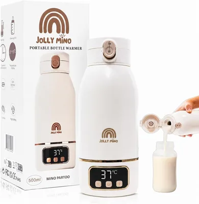 Jolly Mino Calentador de Botellas Portátil Sin Cable de 500 ml para Bebé, Agua y Leche Materna, Viaje/Coche/Noche, Cepillo Incluido, Premium Oro