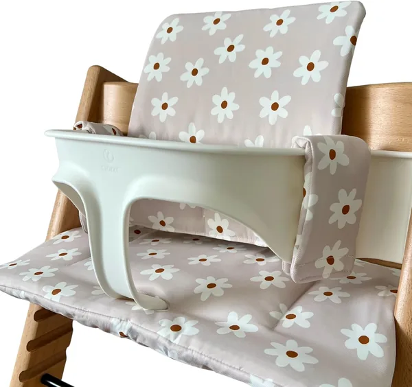 Cojin Trona Beb Compatible con la Trona Stokke Tripp Trapp Acolchado Impermeable Lavable Funda Antideslizante HANELLE (Margaritas)