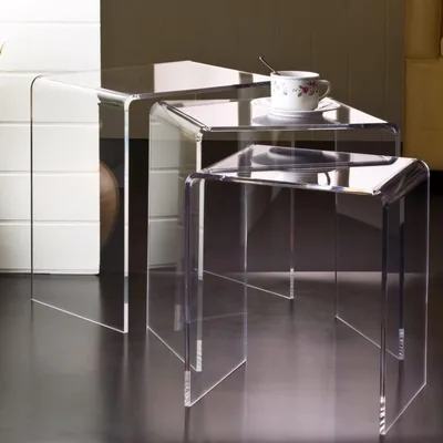 ARS® Acrylic Clear Nesting Tables Set - 3-Piece Coffee & Side Table