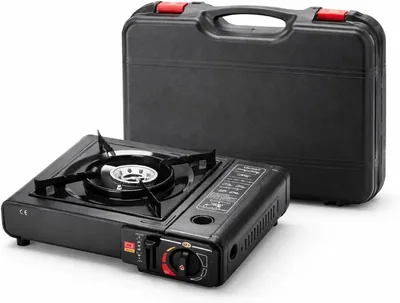 Cocina de gas portátil 1 llama, estufa de camping dual 227 g/botella, 2.5 kW | Encendido piezoeléctrico, llama ajustable y maletín duro