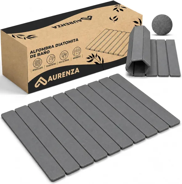 AURENZA Alfombra Diatomita Ba o, Plegable, 60x39 cm - Secado R pido, Alta Absorci n, Antideslizante