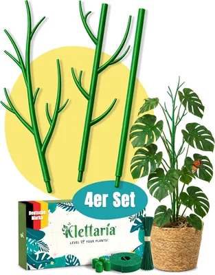 Klettaria Monstera Trellis Pflanzenstützen Set (4 Stück) - Erweitern Sie Ihre Monstera bis zu 92 cm, Einschließlich Befestigungsset, Durchmesser 1