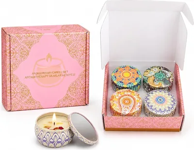 Scented Candles Gift Set, 4pcs Travel Tins - Natural Soy Wax, Smokeless Aromatherapy