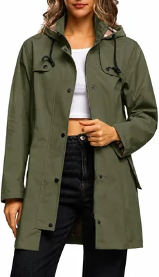 HZXVic Rain Jacket Women Waterproof Light Weight Hooded Trench Coat
