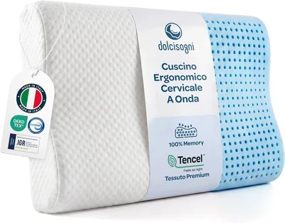 DOLCI SOGNI - Cuscino per il collo a onde in schiuma memoria | Altezza doppia 9/12 cm per un supporto ergonomico per la testa e il collo, Sconto del 44%