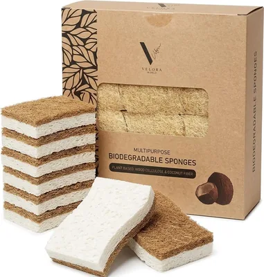 Velora World Natural Sponges for Dishes - Compostable & Plant-Based (12 Pack) - 11% Off