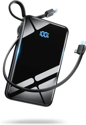 モバイルバッテリー 小型 (2026モデル、大容量 24,800mAh、22.5W/20W急速充電、スマートフォン充電器、内蔵ケーブル)
