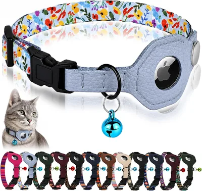 Breakaway - Collar para gato con soporte de piel AirTag y campana, diseño