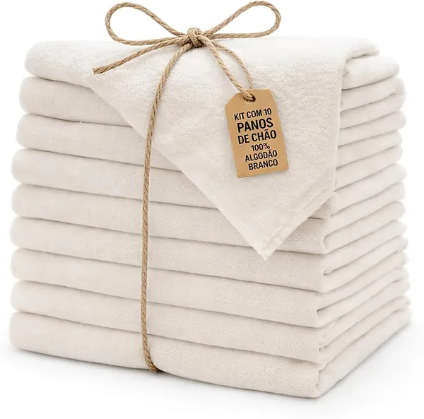 Kit 10 Panos de Chão 46x70 - Absorvente e Alvejado - Limpeza Pesada, Desconto de 12% (Era R$ 48.90)