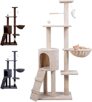 Árbol Trepador y Rascador para Gatos Torre de Actividades de Varios Niveles Castillo con Escaleras, Hamaca Cubierta - 33% Off
