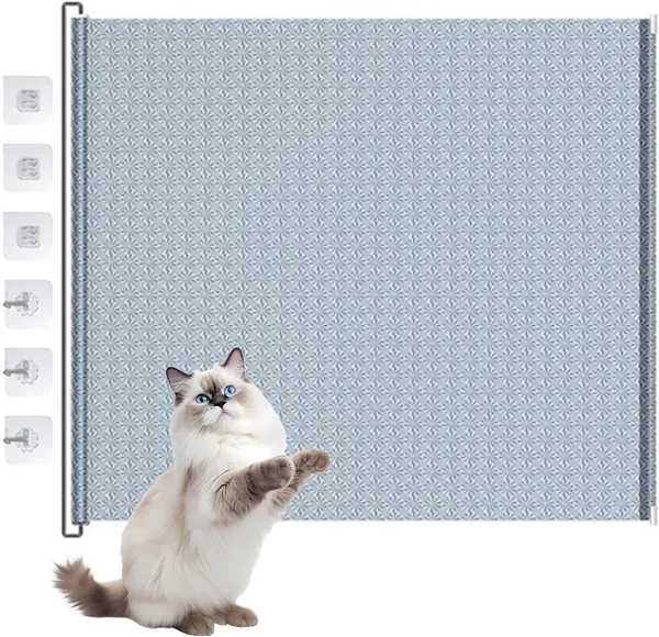 Retractable Dog Gate - No-Drill Mesh Pets Door, for Dogs Cats Kitten Indoor Home Staircase Doorway Terrace Porch Hallway Balcony