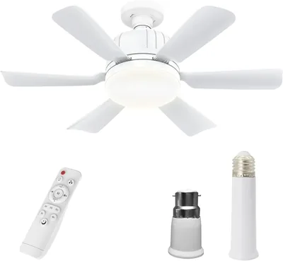 Ventilateur de plafond E27 avec télécommande, 3 vitesses 3 températures, 80% de réduction