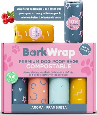 240 Bolsas para Caca de Perro Biodegradables y Compostables con Fragancia a Frambuesa - Bolsas Resistentes y Certificadas, 16 Rollos