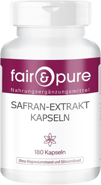 Fair & Pure Saffransextraktkapslar, 180 st, med Vitamin B5, B6 och B12, veganskt, utan tillsatser, för bästa hälsa