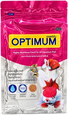 Optimum 1 किलोग्राम मिनी पेलेट छोटी मछलियों जैसे गोल्डफ़िश, ब्लैक मूर, मिल्की करप, करप्स, मॉलीज़ के लिए | सभी जीवन चरण | बढ़ावा