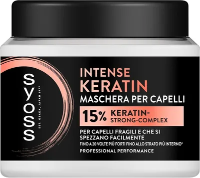 Maschera Capelli Keratina Intensa 400ml, Complesso Proteico al 13%, Maschera Syoss per Capelli Fragili e Facilmente Si Spezzano, Resistenti fino a 20 Volte