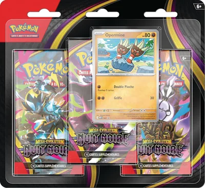 Pokémon : Blister de Trois boosters Méga-Évolution - Nuit Noire (1 Carte Promo Brillante et 3 boosters) - 37% Off